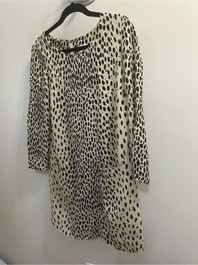 JCrew front pockets Cream and Black Spotted Long Sleeve Shift Dress Size 8